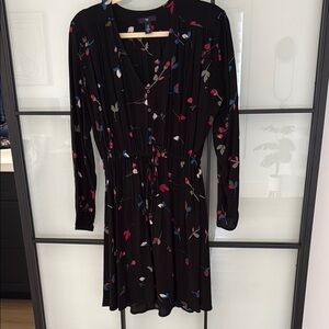 GAP Black and Pink Long Sleeve Wrap Dress